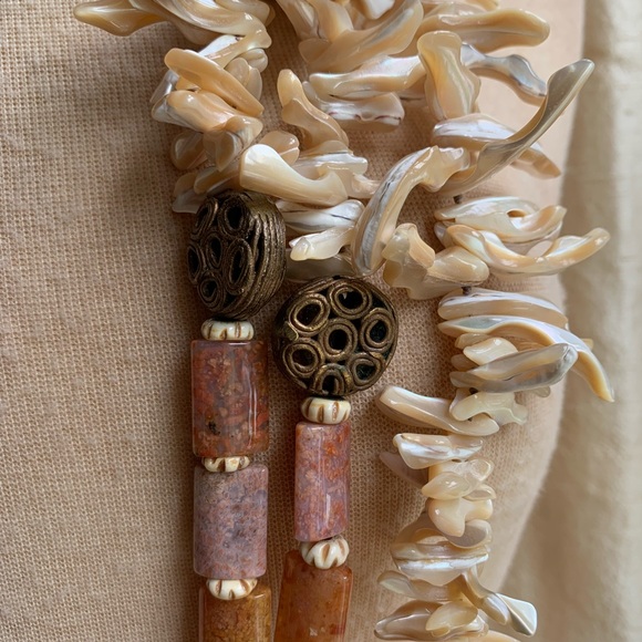 Sweet Olive Boho Multi Strand Bone, Mother of Pearl, Agate & Sunstone Necklace - Picture 7 of 8